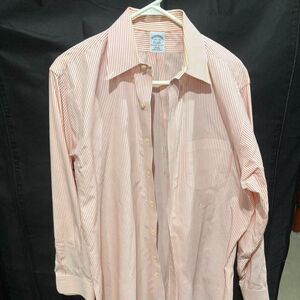 Brooks Brothers Men Button Up Shirt Orange Striped 16.5 33  L Large